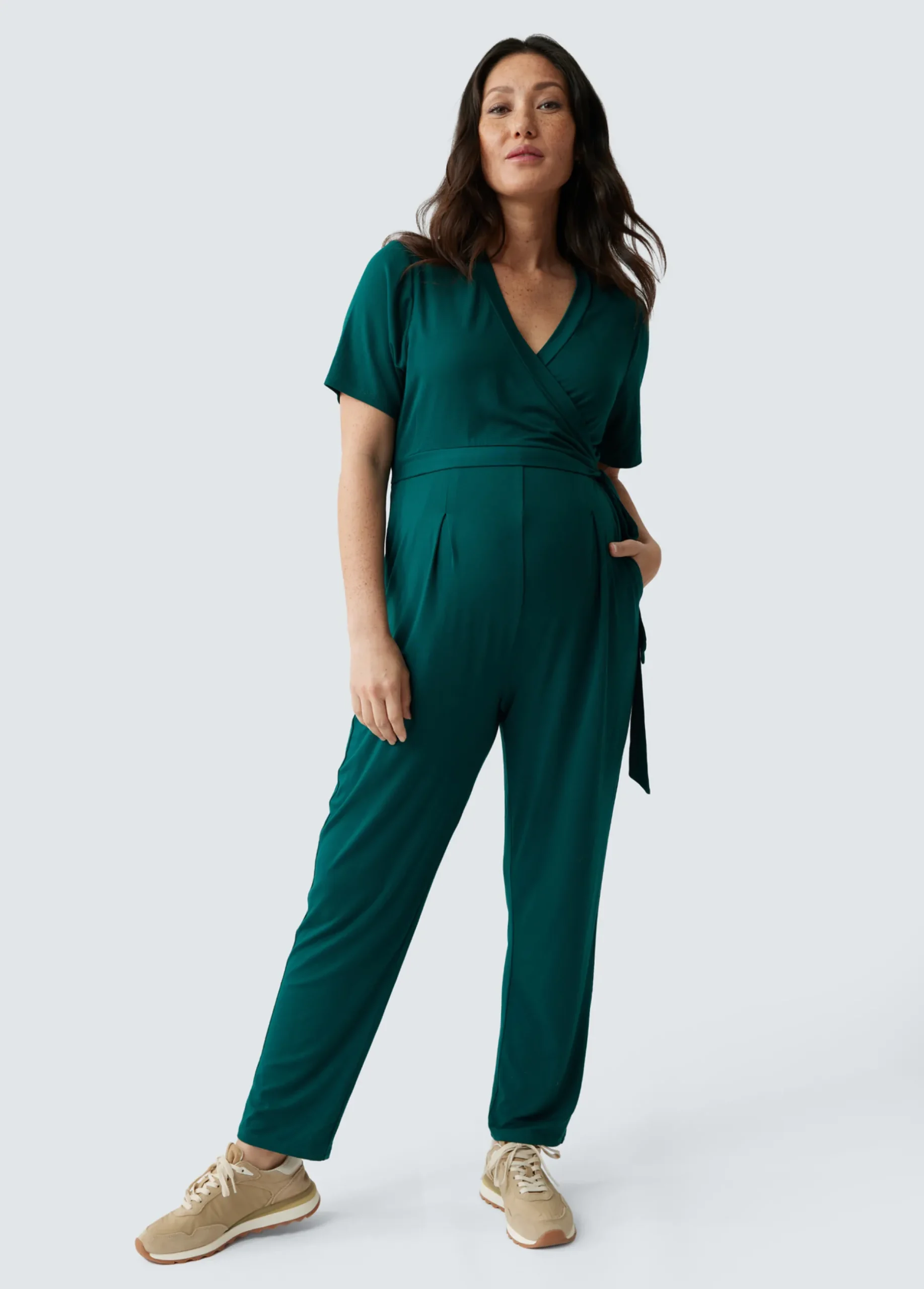 The EveryWear Short Sleeve Maternity + Nursing Jumpsuit