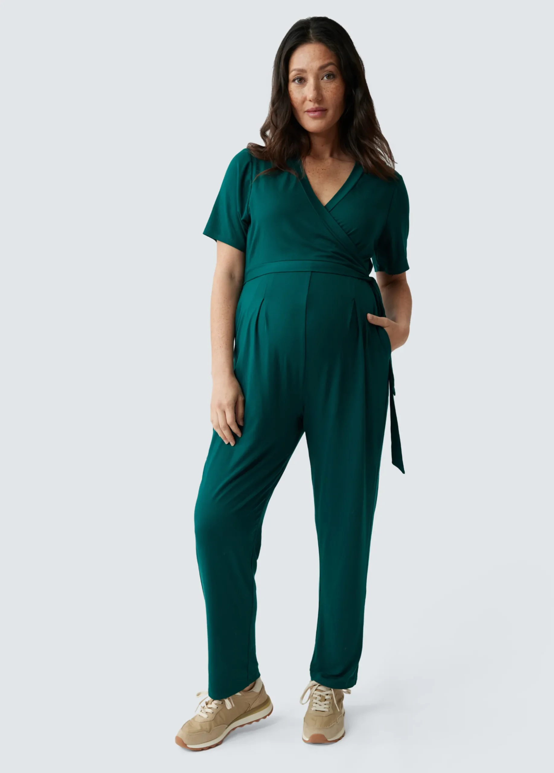 The EveryWear Short Sleeve Maternity + Nursing Jumpsuit