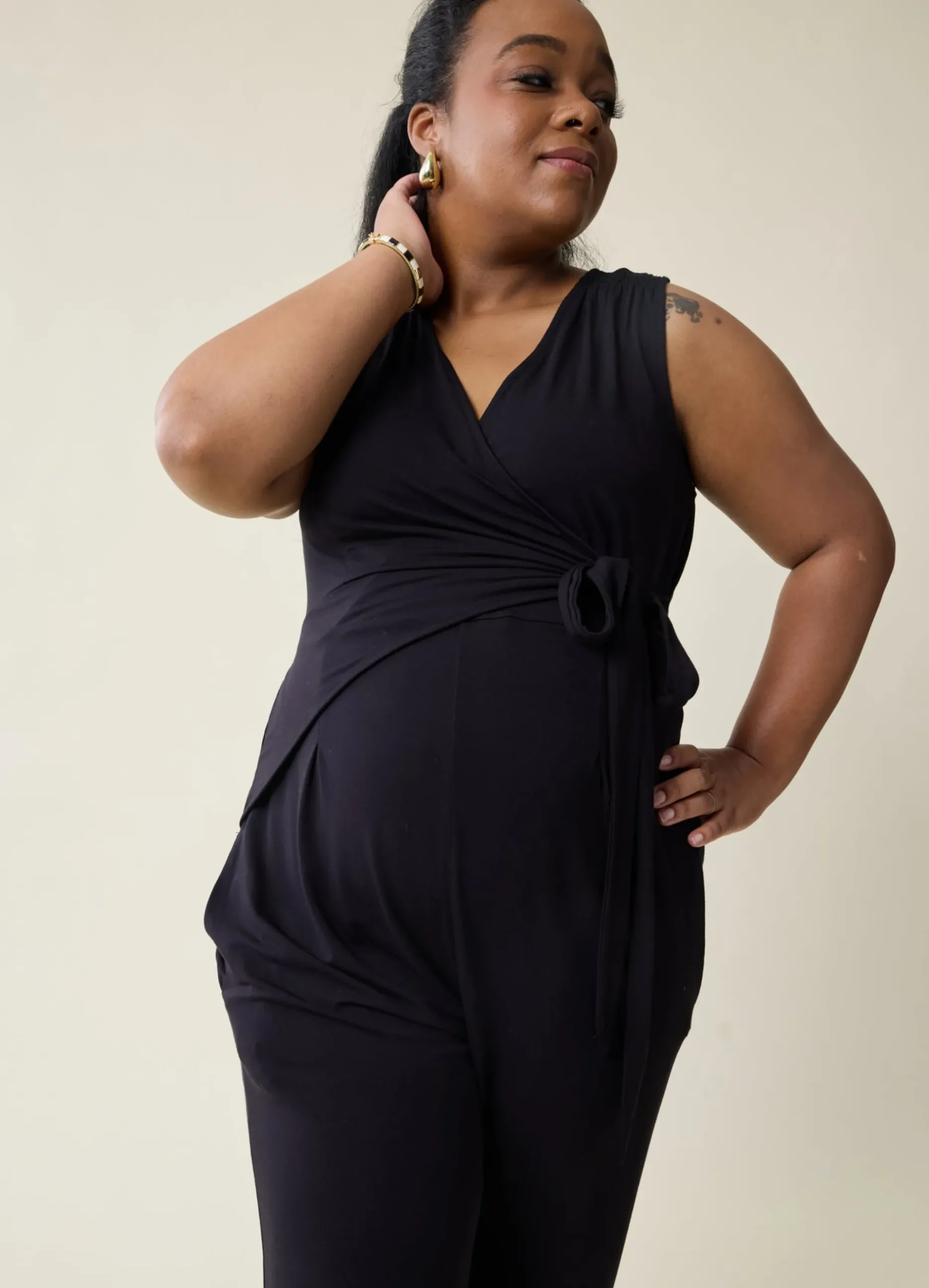 The EveryWear Sleeveless Maternity + Nursing Jumpsuit Black