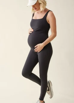 The Long Black Maternity Active Unitard Jumpsuit