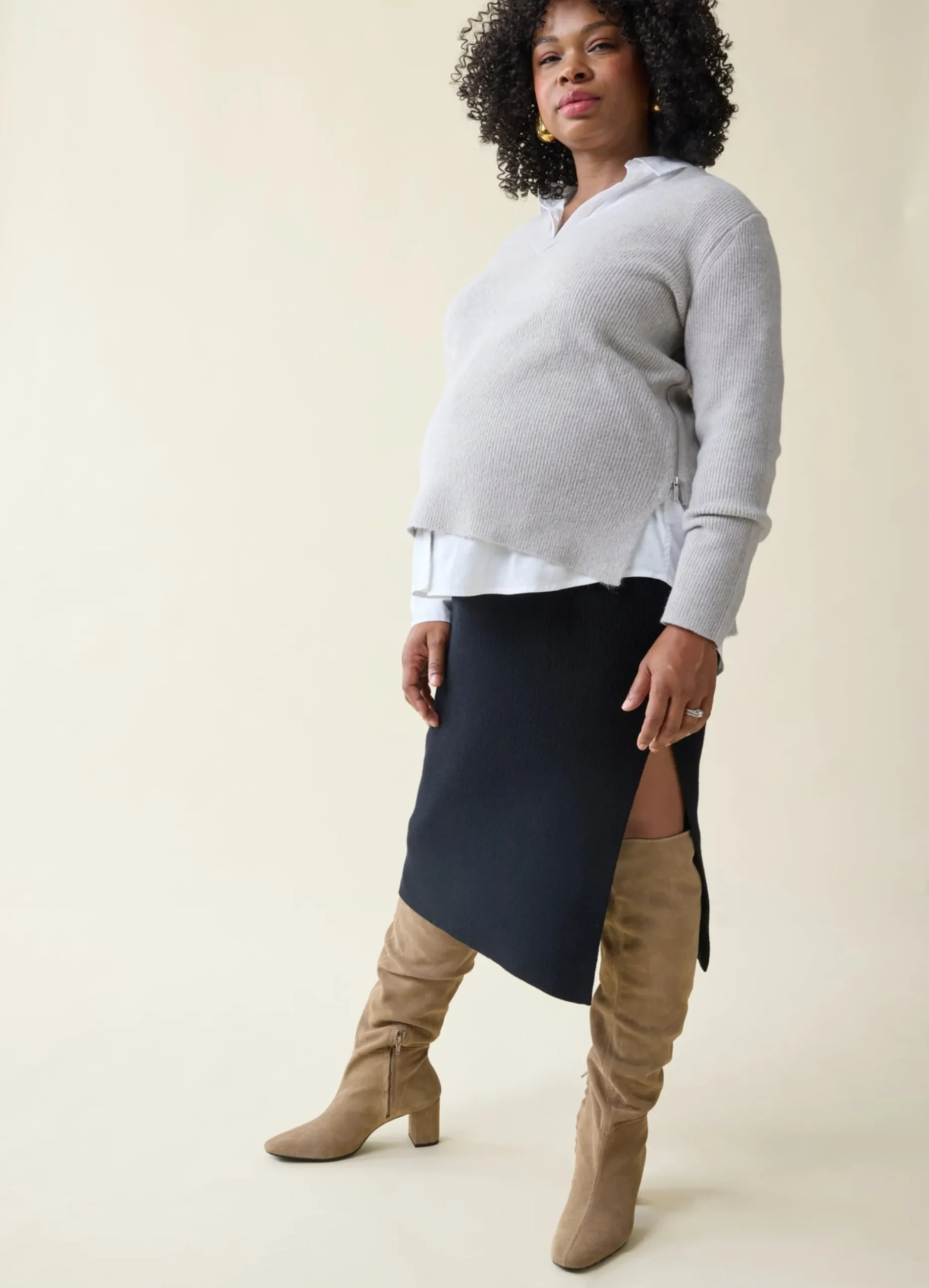 The Mix + Mingle Black Maternity Sweater Midi Skirt
