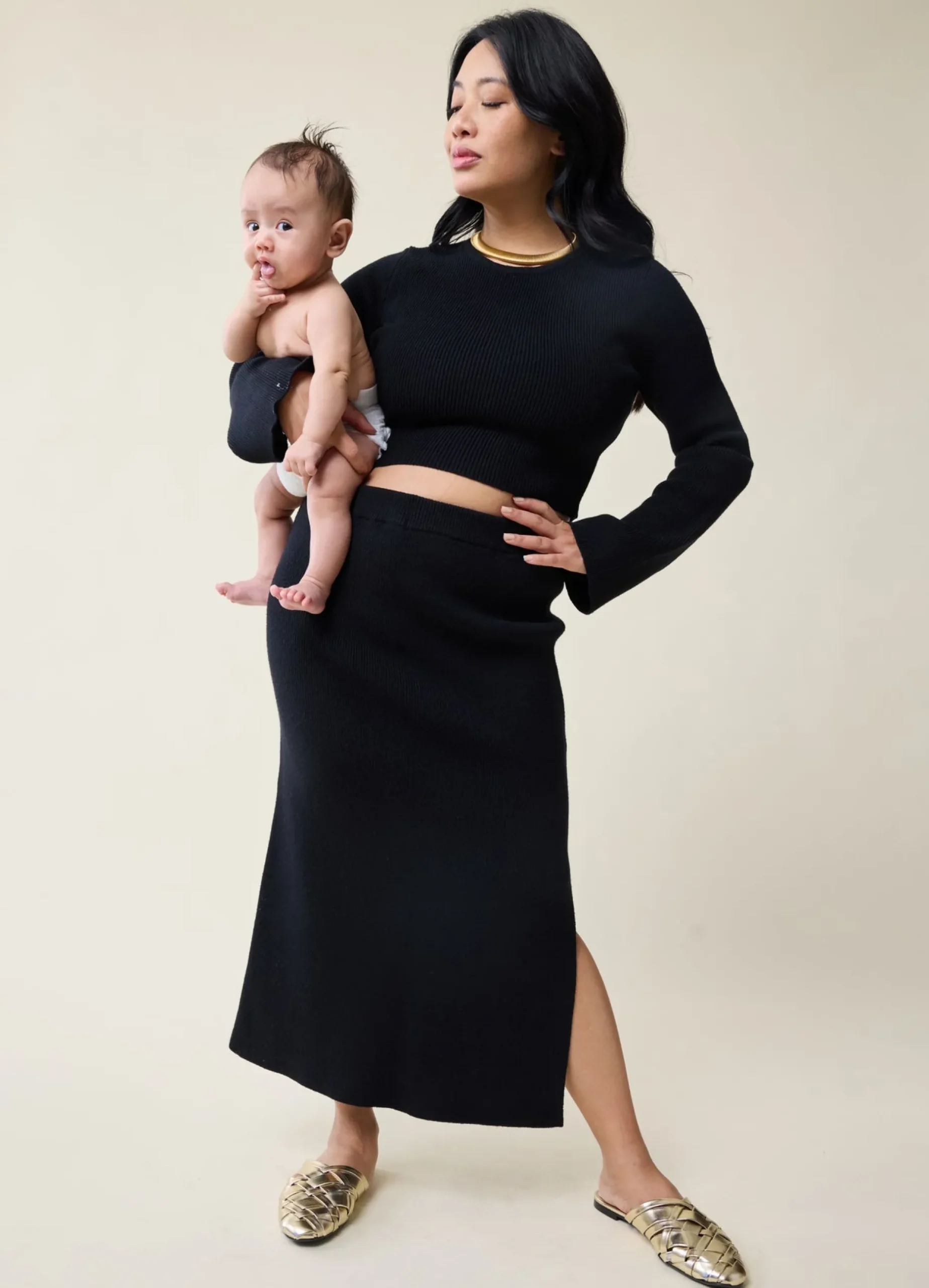 The Mix + Mingle Black Maternity Sweater Midi Skirt