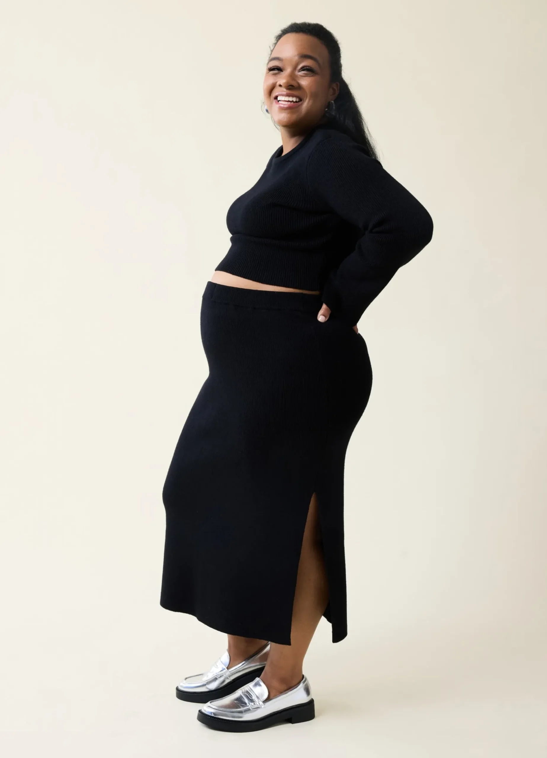 The Mix + Mingle Black Maternity Sweater Midi Skirt