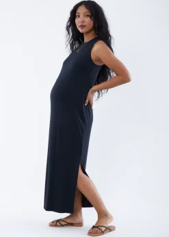 The One Black Maternity Midi Dress