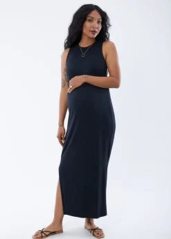 The One Black Maternity Midi Dress