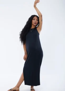 The One Black Maternity Midi Dress