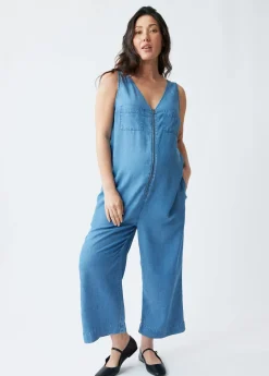 The Zip & Relax Maternity + Nursing Chambray Jumpsuit