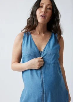 The Zip & Relax Maternity + Nursing Chambray Jumpsuit
