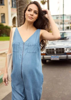 The Zip & Relax Maternity + Nursing Chambray Jumpsuit