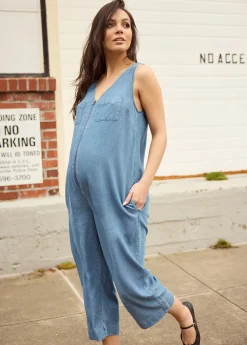 The Zip & Relax Maternity + Nursing Chambray Jumpsuit